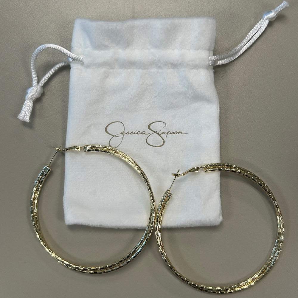 Jessica Simpson Double Faceted Gold Hoops - Picture 4 of 5